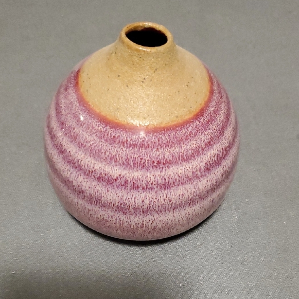 CURATED BY RUA'H KIBRIYA: Striped Ceramic Pink/Tan Vase Glazed Inside and Out